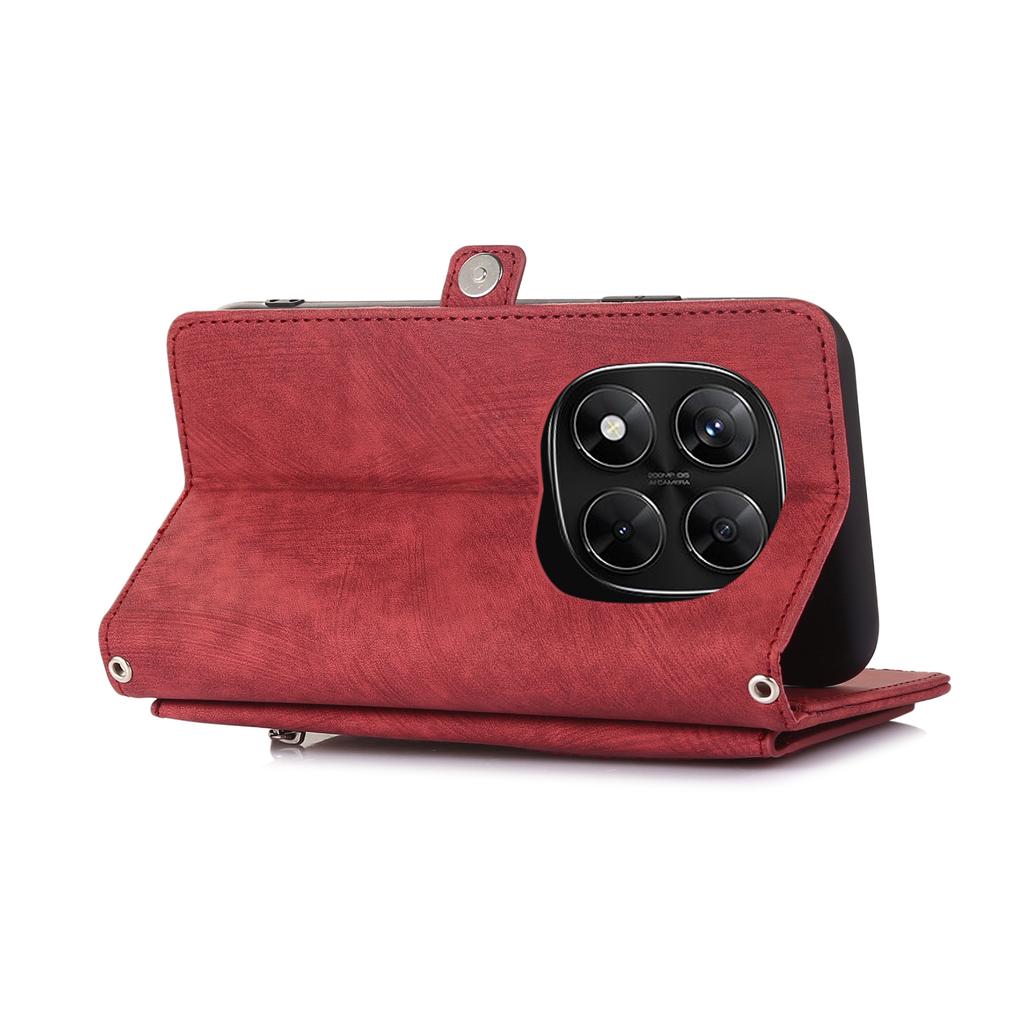 Phone Case For Xiaomi Redmi Note 14 Pro 5G/Note 14 Pro+ 5G/Poco X7 5G , Zipper Pocket 9 Card Slots PU Leather Cover with Wrist Strap