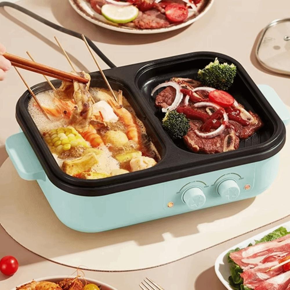 Dual Temperature Control Grill Machine Non-Stick Pan Electric Hot Pot Multi-Cooker Indoor Barbecue
