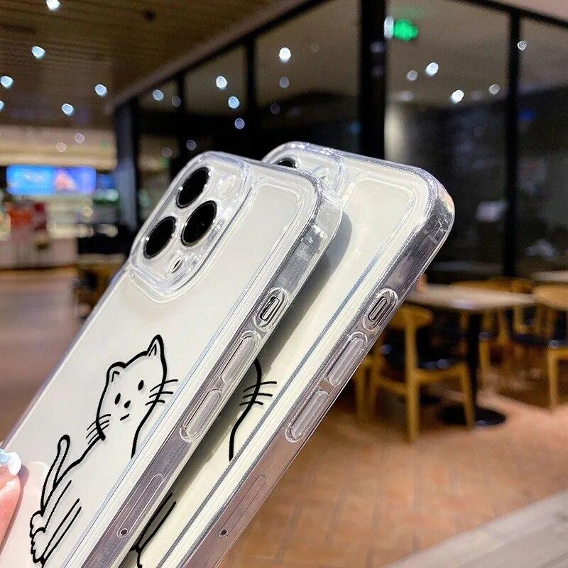 Чехол для телефона с рисунком милого кота для iPhone 13, чехол для iPhone 11, 14, 15 Pro 12 Pro Max X XR XS Max 7 8 Plus SE, силиконовый чехол-бампер