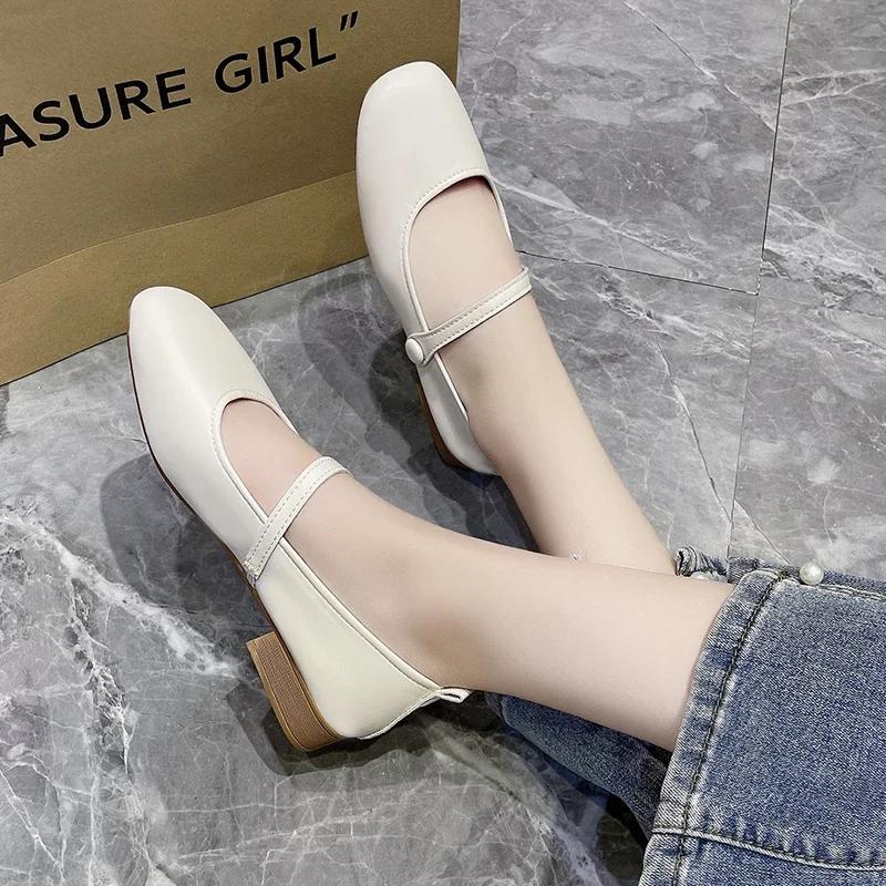 Обувь в корейском стиле, повседневная женская спортивная обувь, высокие каблуки, плоская мягкая, с неглубоким носком, квадратная головка 2024 года, новая мода, ретро, лето