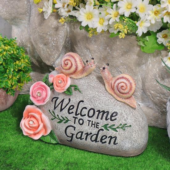 Garden Statue Solar Light Resin Outdoor Snail Welcome Figurine Eco-Friendly Flower Shape