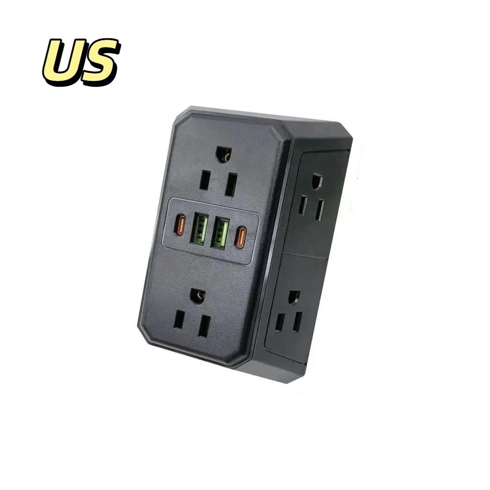 Multiple USB Ports Wall Mounted Power Socket US Plug Six Outlet Power Splitter for US Office Use