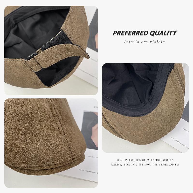 British retro suede forward hat autumn and winter men's and women's solid color versatile newsboy hat showing face ducktongue painter hat