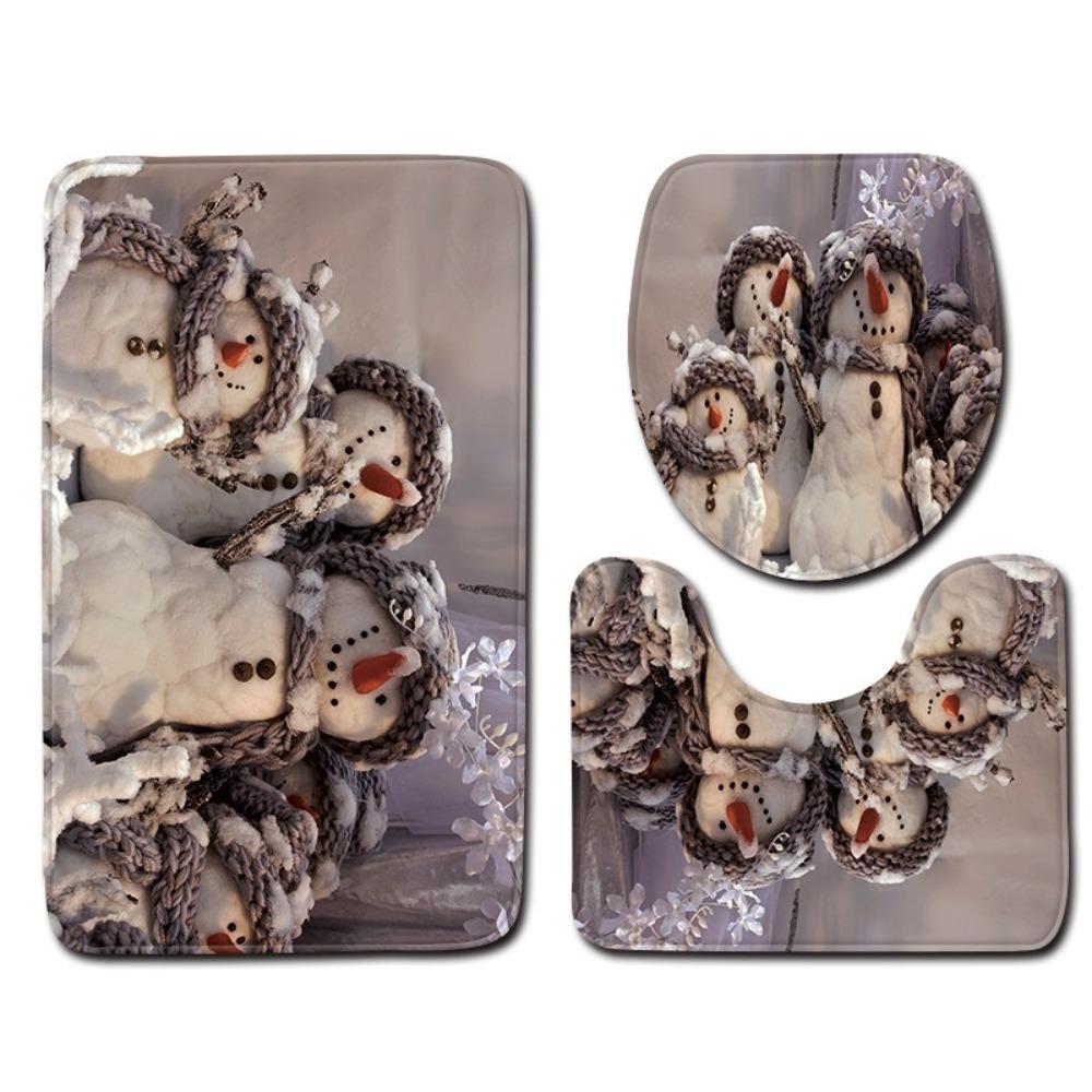Non-Slip Backing Toilet Floor Mat U-Shaped Design Bath Mat Set Bathroom Rug Set  Bathroom Use