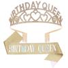Birthday Queen Tiara Sash Set Rhinestone Cown Comb Happy Birthday Sash Festive Headwear for Women Party Decor