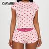 Женская блузка с принтом «Любовь», загнутыми краями, круглым вырезом, талией, узкие шорты контрастного цвета с низкой талией, домашний комплект