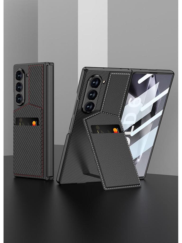 Чехол-подставка с держателем для карт Samsung Z Fold 6 - Премиальная кожа с интегрированной защитной пленкой