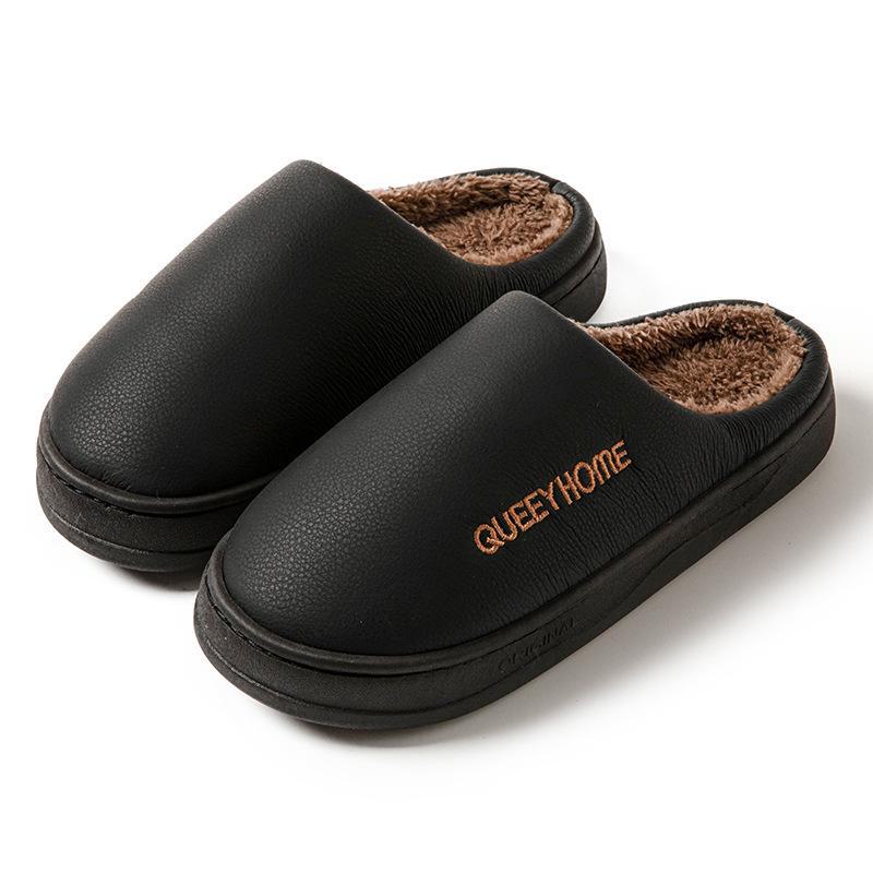 Мужские и женские зимние водонепроницаемые хлопковые тапочки - нескользящие, с толстой подошвой, с закрытым носком, для использования в помещении и на открытом воздухе