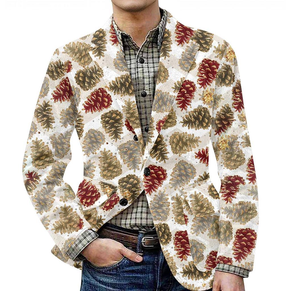 Men's Ugly Christmas Corduroy Warm Pocket Suit Jacket Cardigan Men's Casual Suit
