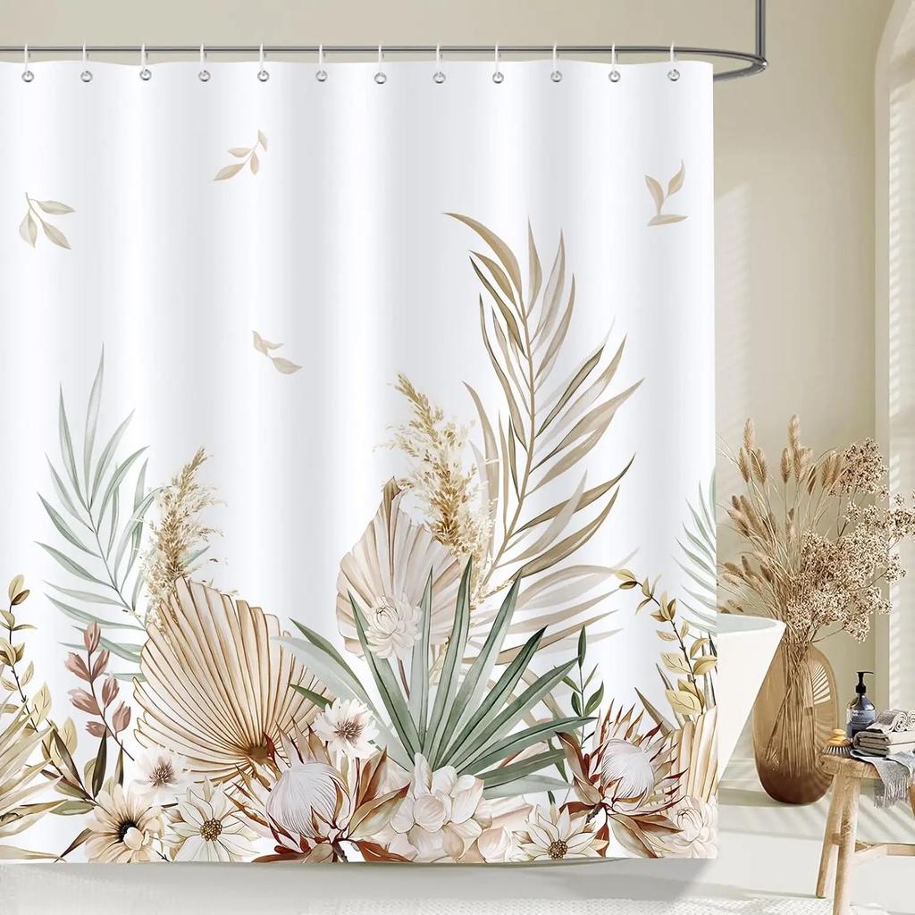 Bohemian Floral Shower Curtain Watercolor Botanical Tropical Palm Leaf Butterfly Modern Simple Polyester Bathroom Decor Curtains