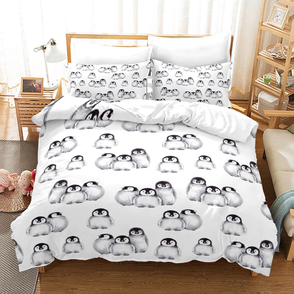 Comforter Antarctic Penguins For Kid Girl Boy Cute Animals Polyester Comforter Black White Print King Size