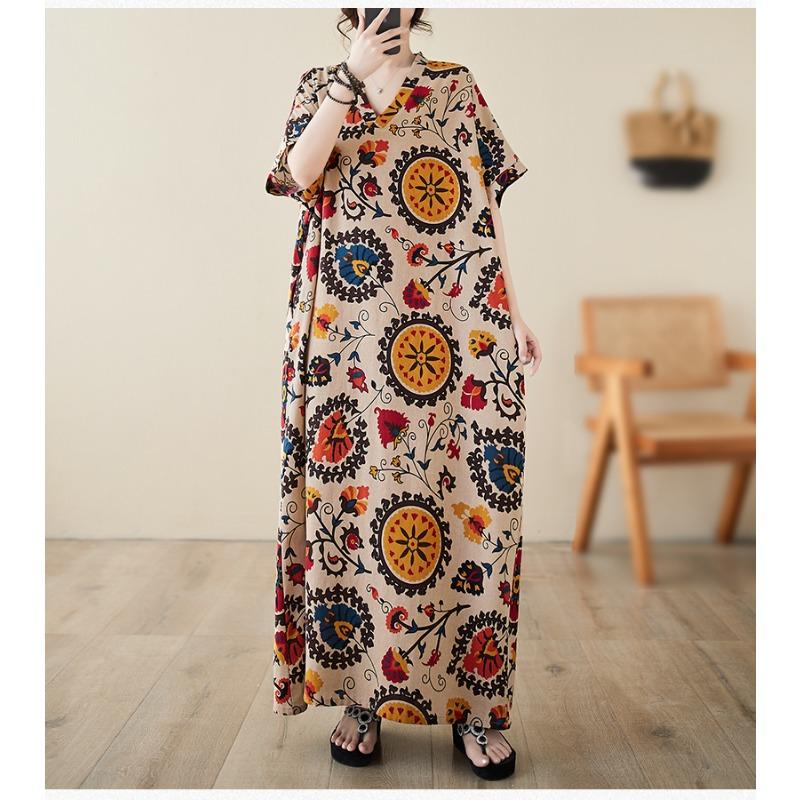 DIMANAF Women 2024 Plus Size Spring Summer Oversize Style Dress Beach Elegant Floral Long Dress Oversize Basic Loose Dress Plus Size