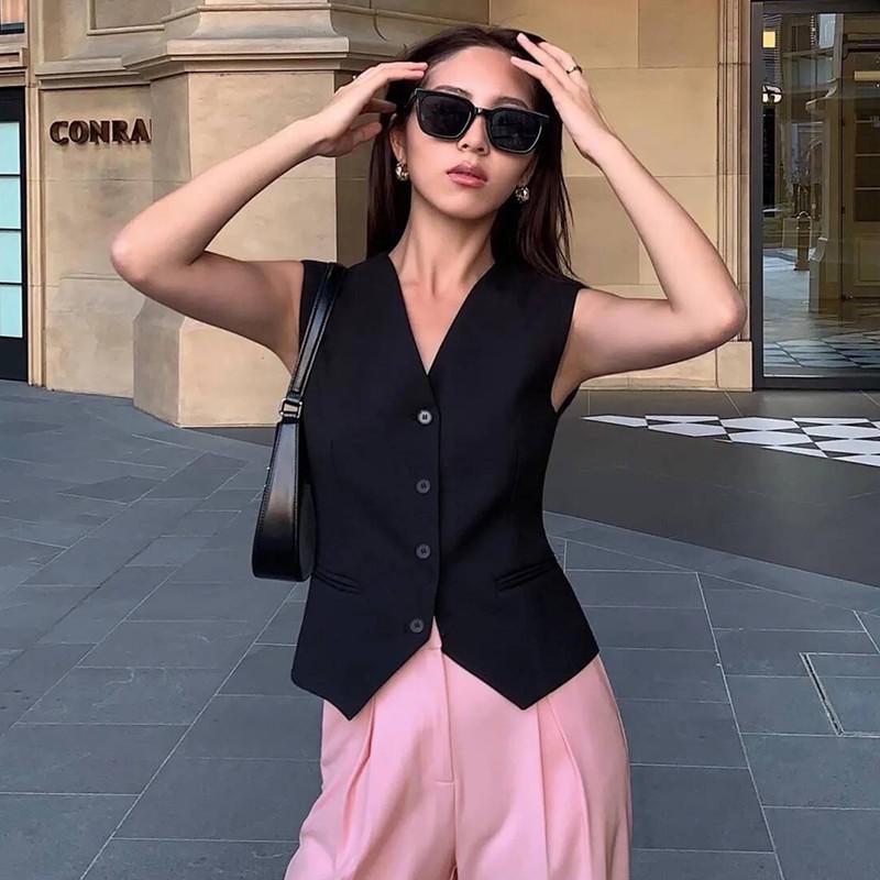 25th Anniversary Women's Black V-Neck Waistcoat: Sleeveless Retro Summer Cardigan