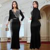 C7290 Элегантное европейское и американское модное женское платье с V-образным вырезом, рукавами средней длины и дизайном с горячей фиксацией