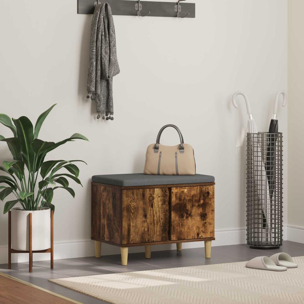 Hallway Bench with Cushion and Door Smoked Oak 60 x 38 x 46 cm