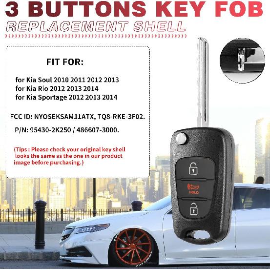 Замена корпуса брелока-ключ-трансформера Подходит для Kia Soul 2011 2012 2013 2010 / Kia Rio / Kia Sportage 2012-2014 3-кнопочный бесключевой пульт ДУ автомобиля