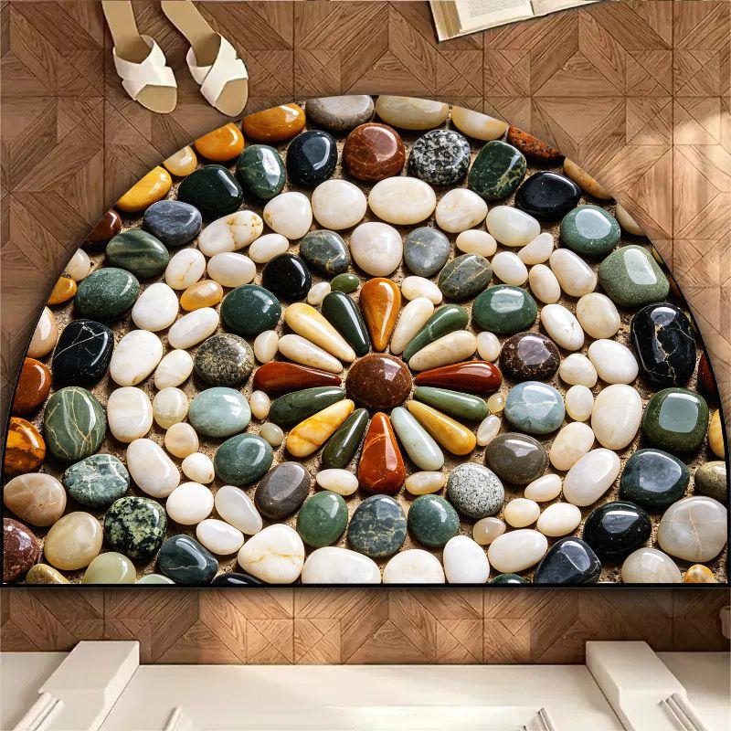 Semi-Circular Wavy Serrated Geometric Entrance Mat, Non-Slip Door Rug for Bathroom & Entryway, Modern Home Decor