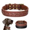 Cow Leather Dog Collar Leash Genuine Leather Big Dog Collars Lead Braided Pet Collars For Medium Large Dogs German Shepherd