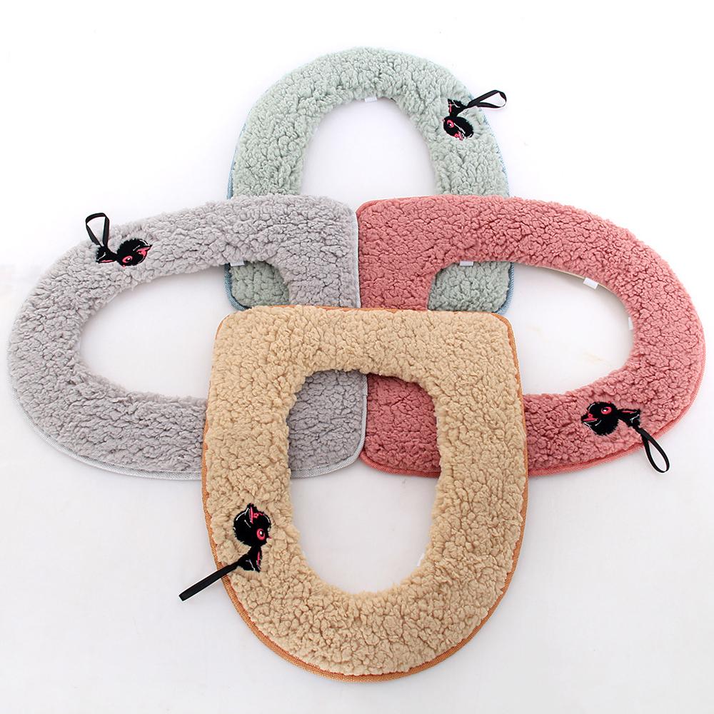 Утолщенный чехол на сиденье унитаза с вышивкой, коврик на липкой кнопке, крышка тумбочки, аксессуары, мягкая подушка для унитаза