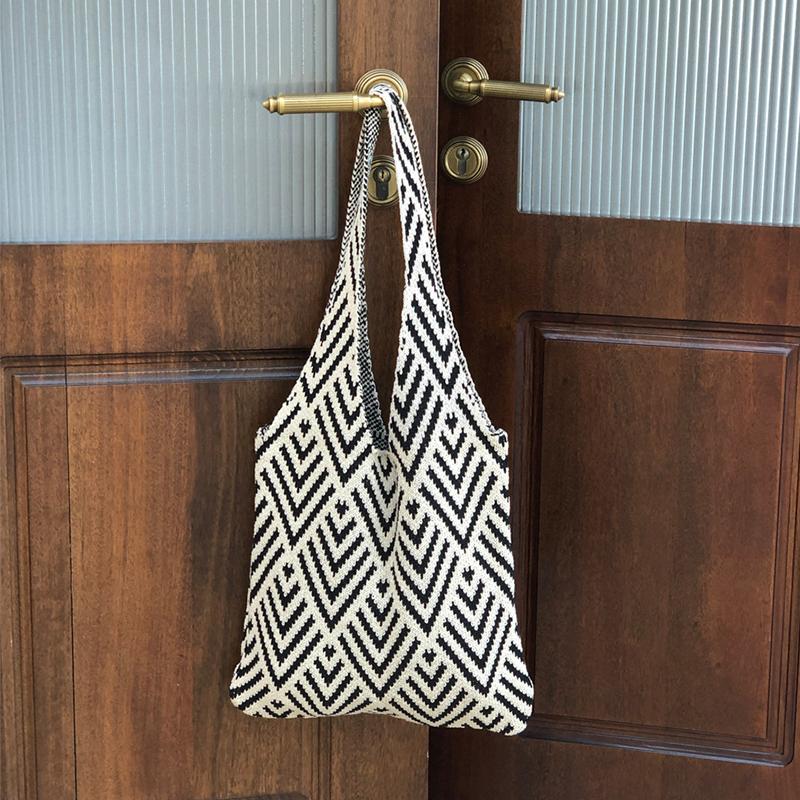 Yogodlns Винтажная геометрия крючком сумки для покупок вязаные сумки большой емкости сумка через плечо модная книжная упаковка для женщин путешествия