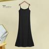 Summer Sundress Skeeveless Loose Solid Color Stretch Backless Round Neck A-line Inner Wear Outerwear Midi Dress Daily Slip Dress
