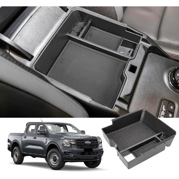 Поднос-органайзер на центральной консоли, совместимый с Ford Ranger Raptor Lariat XL XLT 2024 года, ящик для хранения в подлокотнике, внутренние аксессуары — подходит ТОЛЬКО для электропривода