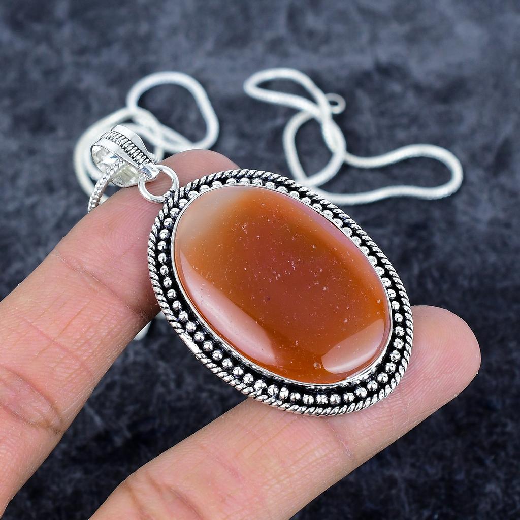 Carnelian Gemstone Handmade 925 Sterling Silver Jewelry Pendant 2.44" M-2919