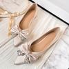 Fashion Elegant Pointed Toe Bow Pumps Women Luxury Rhinestone Shallow Flat Shoes 35-43 Large Size Banquet Dress Shoes Sandalias De Mujer
