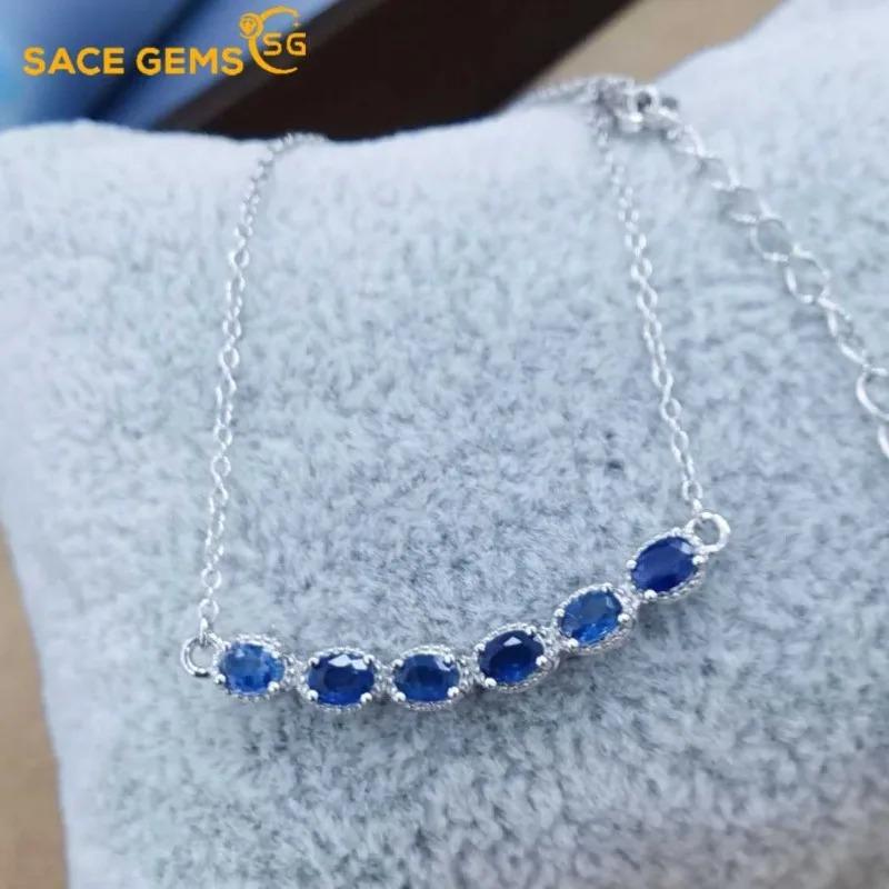 Sace Gems Сертифицированное стерлинговое серебро S925 3*4 мм, ожерелья с подвесками из натурального сапфира для женщин, для помолвки, коктейльной вечеринки, изысканные ювелирные изделия