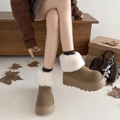 Северо-восточный мех интегрированные теплые с толстой подошвой зимние сапоги женские 2025 новые зимние бархатные утолщенные увеличивающие рост хлопковые туфли