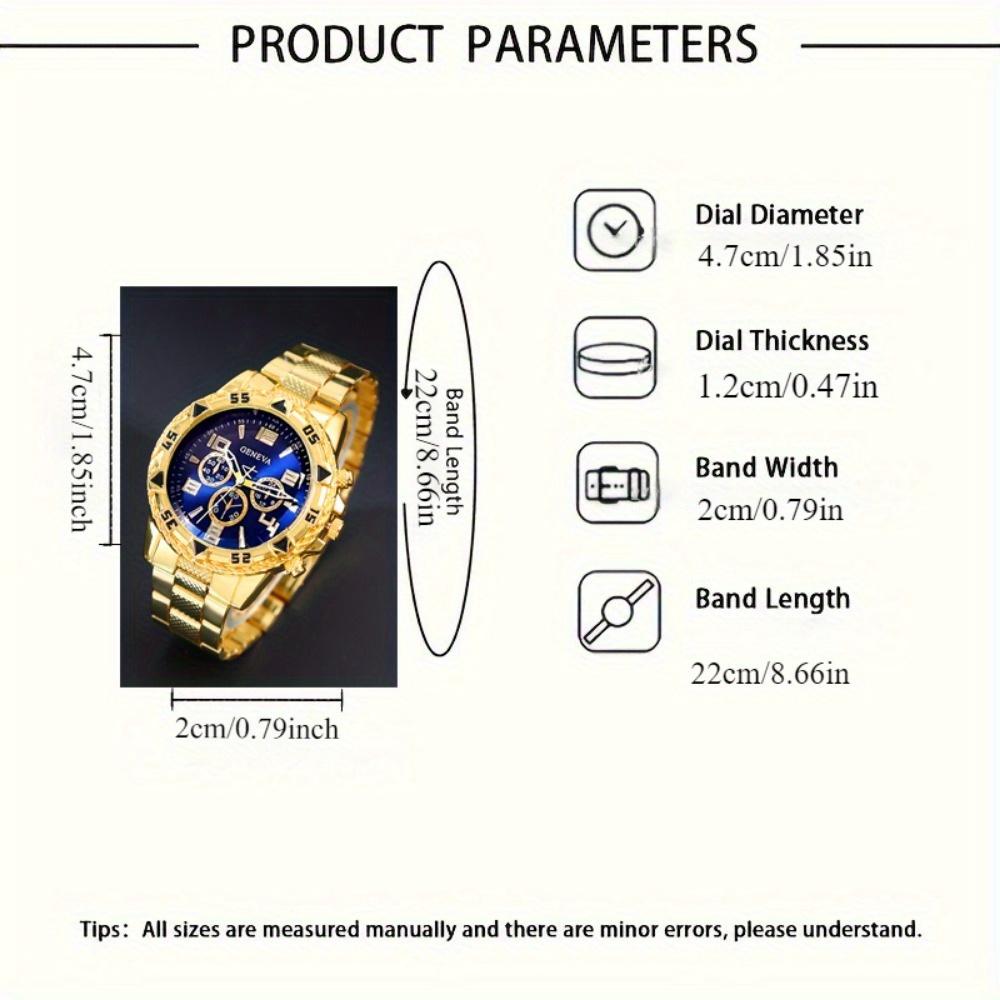 8pcs/set Men'sWatch Set with Blue Round Dial,Bracelet,Necklace,Ring-Fashionable Zinc Alloy Jewelry Set,Ideal Choice for Gifts.