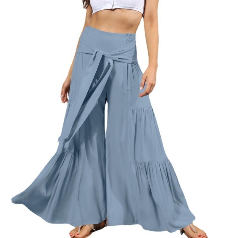 Женские модные темпераментные завязки с эластичной резинкой на талии, плиссированные широкие брюки, повседневные свободные брюки