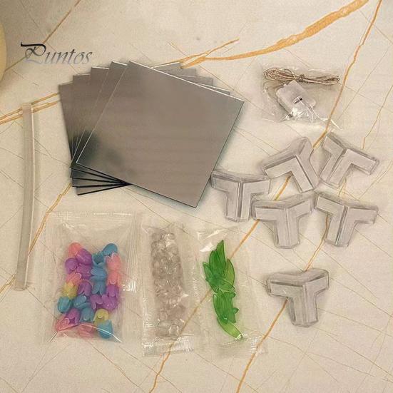 Handmade DIY Tulips Cube Mirror Lamp Soft Glow Easy To Install Romantic Tulips Flower Night Light Desktop Decoration