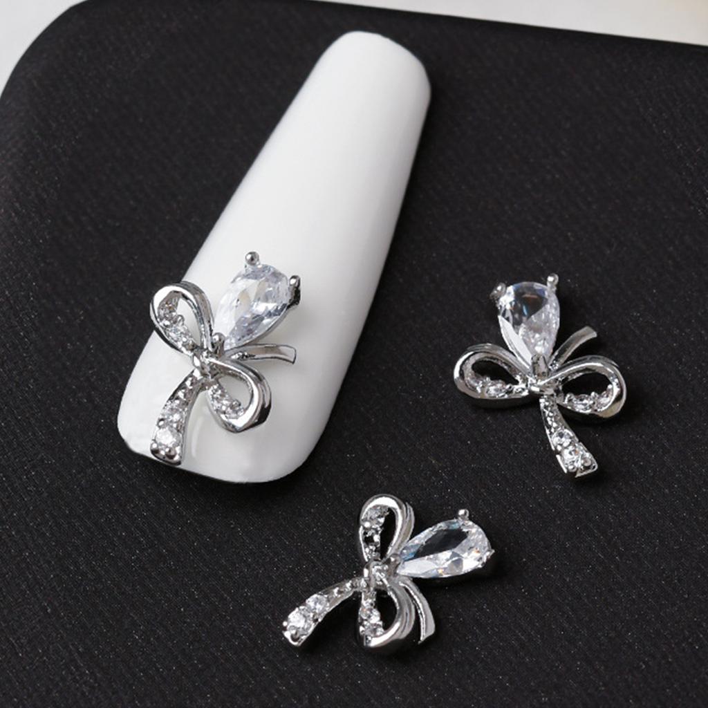 Silver Bowknot Nail Charms 3D Bow Nail Art Charms Ribbon Bowknot Nail Charms DIY Nail Art Decoration Manicure Accessory