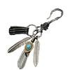 Vintage Silver Keychain with Turquoise Feather & Ghost Head Button