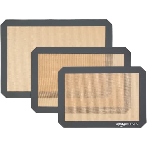 Basic Silicone Baking Mats, Set of 3, Rectangular, 41.9cm L X 29.5cm W, Beige/Gray