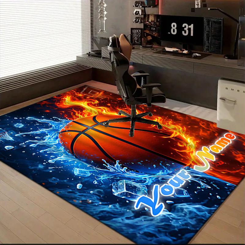 1PC Custom Name Fire And Ice Basketball Theme Floor Mat Ideal for Living Room, Game Rooms, Office, Bedroom,Floor Mat Playful Design158