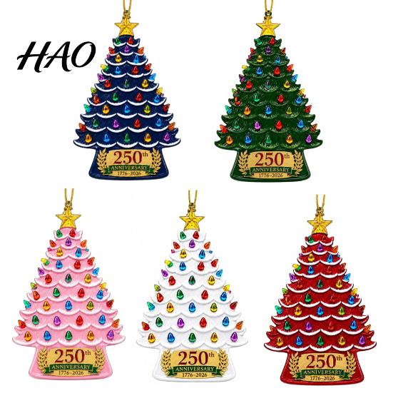 Winter Holiday Party Favors 5 Pcs 2D Flat 250 Anniversary USA Christmas Tree Ornament, Year Indoor Outdoor Decor of America 1776-2026 Acrylic