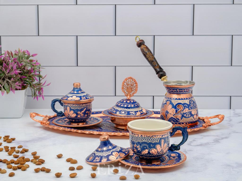 Турецкий медный кофейный сервиз с кофейником на 2 или 6 персон
