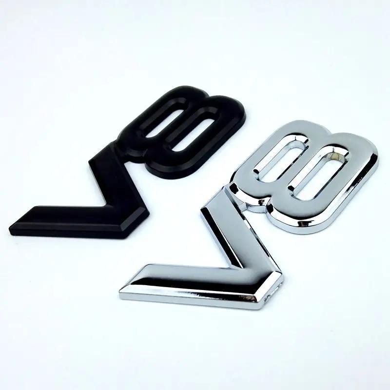3D ABS Black Chrome Car Rear Trunk Fender Side Emblem Badge V8 Sticker For VW Toyota Honda Jeep Land Rover Car Acceesories ALP1
