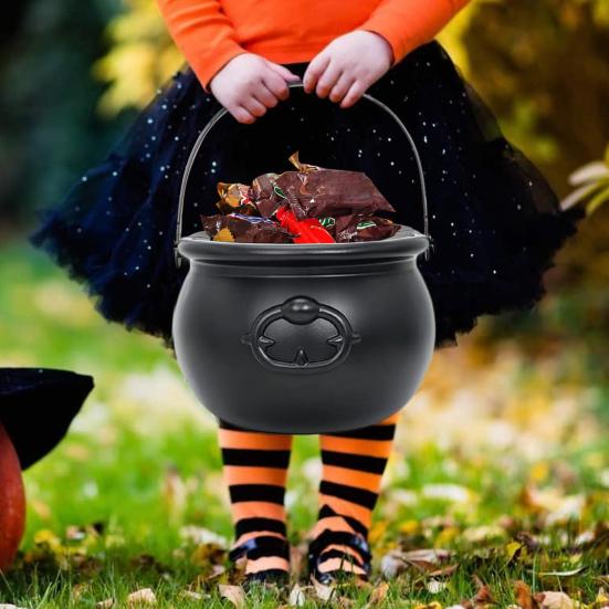 2Pcs Halloween Candy Bucket Large Witch Cauldron Black Plastic Kettle Halloween Pot Snack Container for Party Favors Cosplay Events