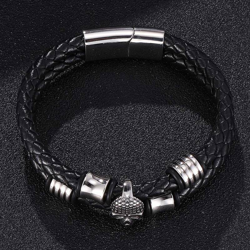 Bracelet Punk Men Braided Genuine Leather Bracelet Homme Femme Mens Bracelets Handmade Skull Jewelry Bangles Gift
