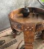 Wood Round Carved Coffee Table - Beautifull Side End table For Home Decor Furniture, Indian Central Ethnic Home Decor Table - Chakki Grinder