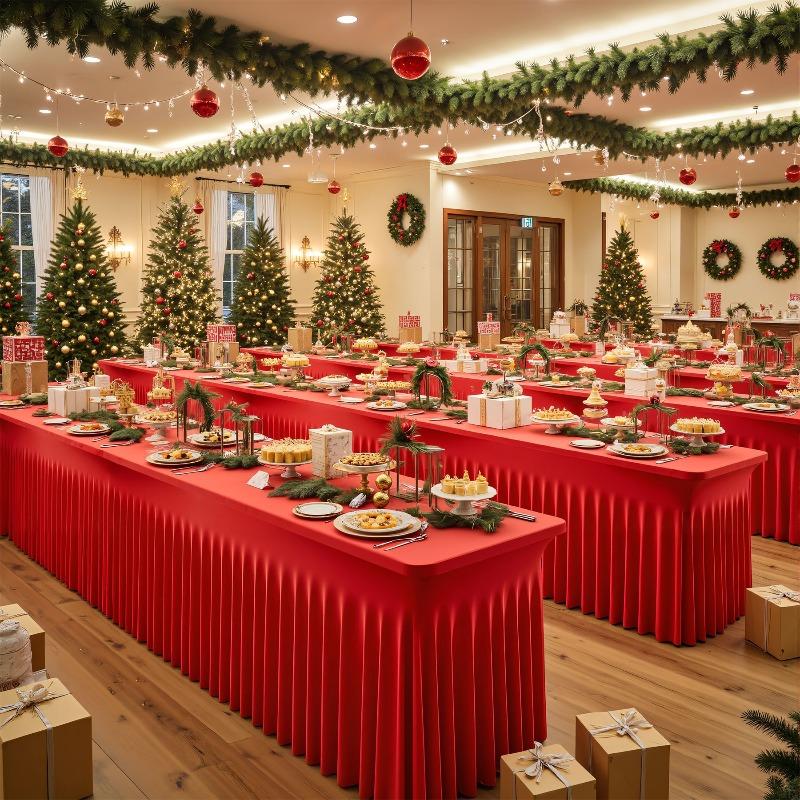 New Christmas Party Red Tablecloth Rectangular Elastic Wedding Birthday Party Venue Decoration Tablecloth Atmosphere Decoration