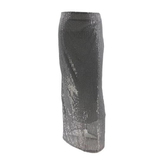 Maxi Skirt High Waist Solid Color Long Skirt with Shiny Sequin Decoration Home Commuting Street Leg-lengthening Skirt