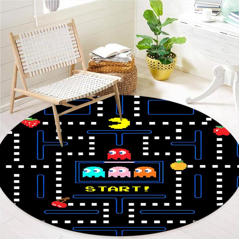 Круглый ковер Pac-Man, Ковер для гостиной, спальни, дивана, игровой комнаты, Нескользящий коврик для пола