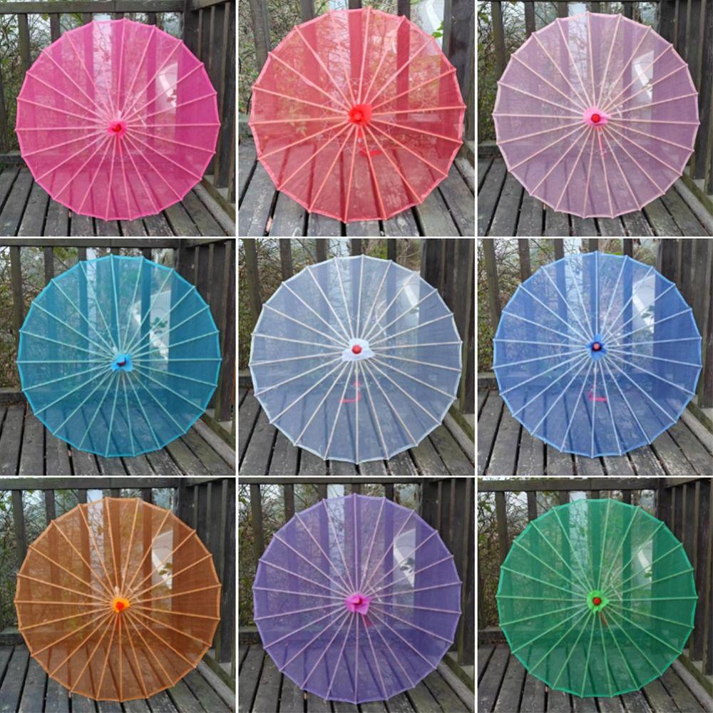 Translucent Silk Dance Umbrella Solid Color Chinese Bamboo Umbrella Outdoor Performance