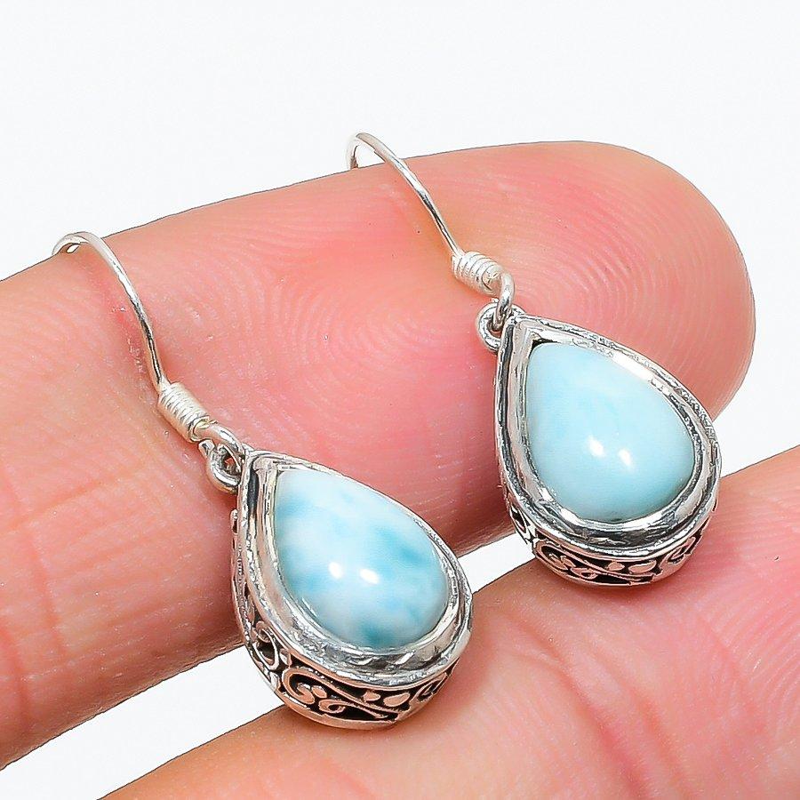 Natural Republic Ларимар Драгоценный камень 925 Проба Стерлинговое серебро Подарок Серьга 1" Q8a29