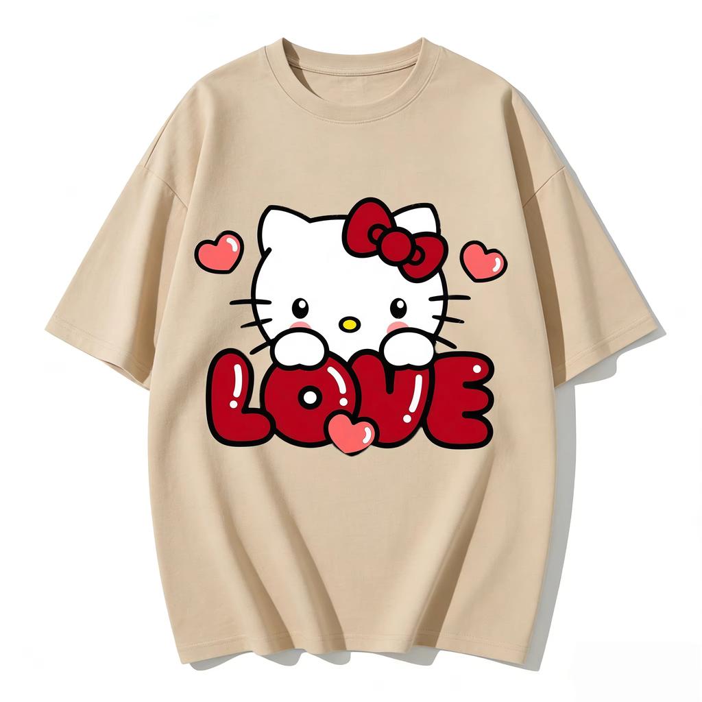 2026 new Summer Cute HelloKitty TShirts Soft Cotton Short Sleeve Tees for Parents Kids Breathable Casual Daily Outfit Tops
