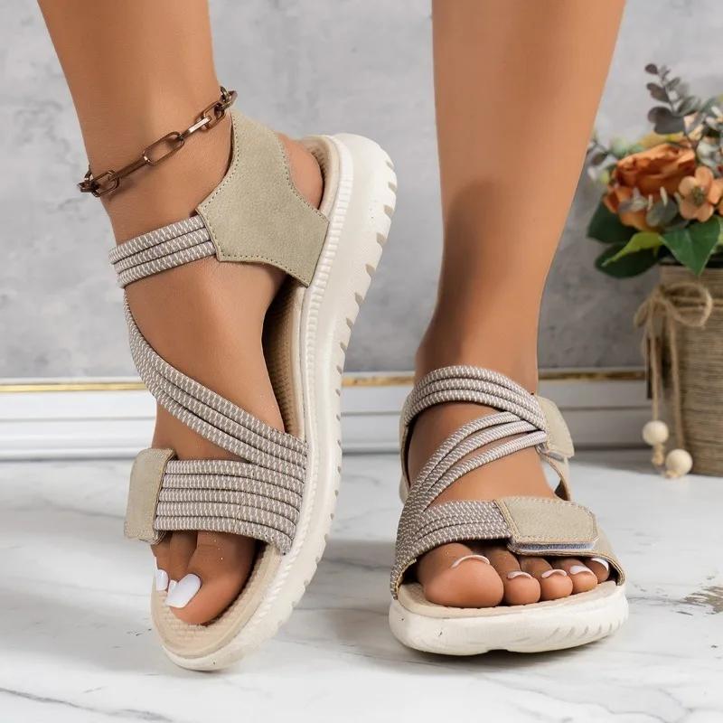 Female Shoes On Sale 2025 Open Toe Women's Sandals Plus Size Casual Sandals Women Round Toe Narrow Band Outdoor Ladies Shoes